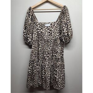 Asos Mini Dress Women Size 8 Cream Leopard Short Sleeve Ruffle Cocktail Party